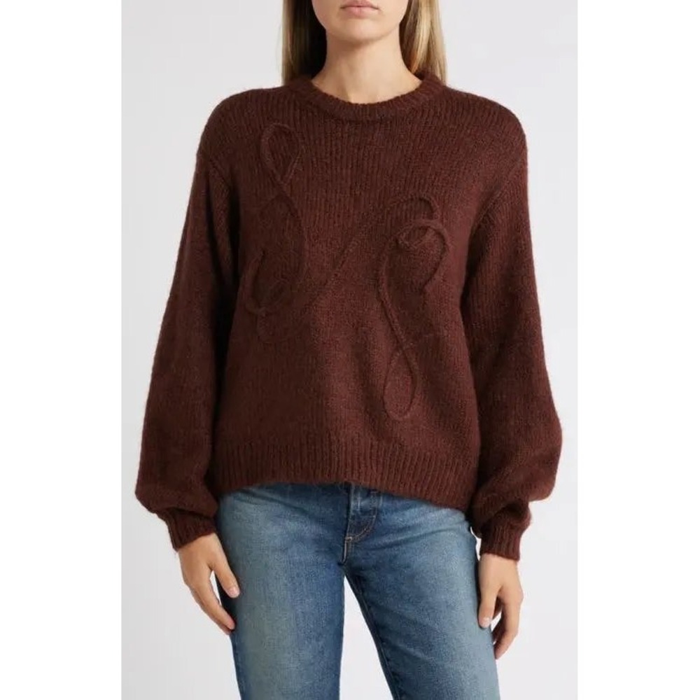 Sam Edelman Khloe Boxy Pullover Sweater Bitter Chocolate Brown Swirl Small L3